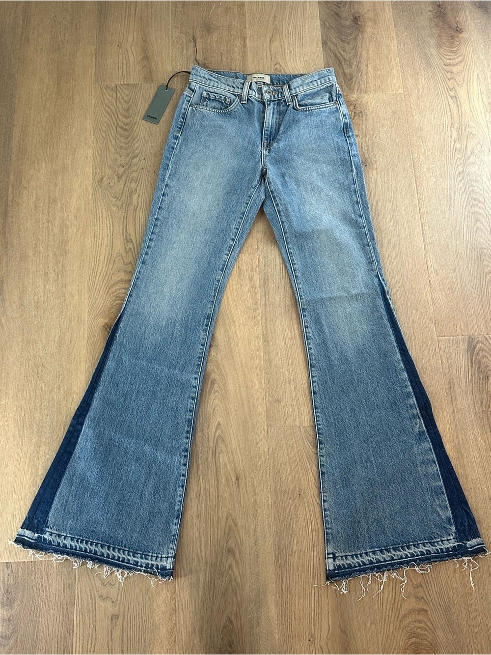 Women's Two-Tone Light Blue Flared-Bell Bottom Jeans Baldwin KC NWT